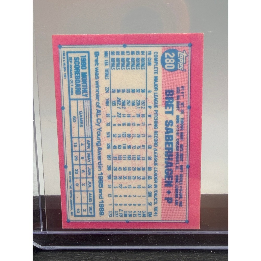 1991 Topps Micro Bret Saberhagen #280 Kansas City Royals Baseball Card - Picture 3 of 4